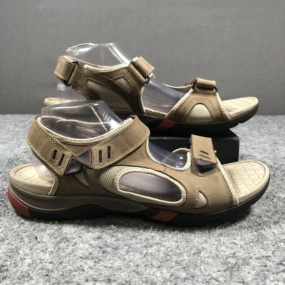 Clarks WaveWalk Sandals Mens 12 Tan Suede Adjustable Sport Water Friendly